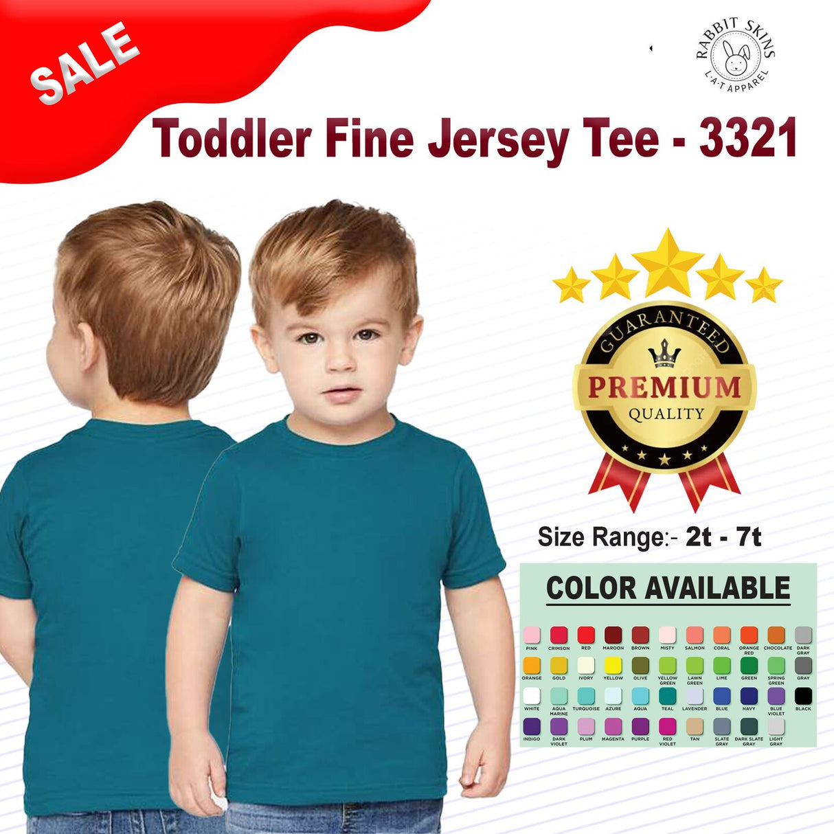 RADYAN® Toddler Fine Crewneck Short Sleeve Jersey Tee - 3321