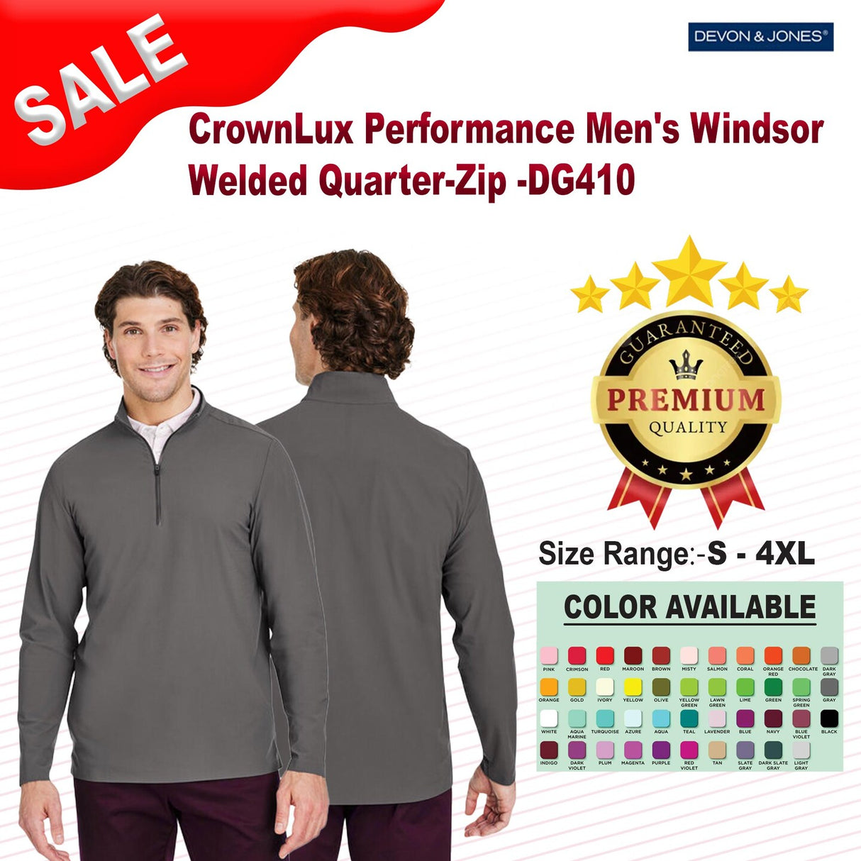 Devon & Jones® Crown Lux Performance Men's Windsor Welded Quarter-Zip