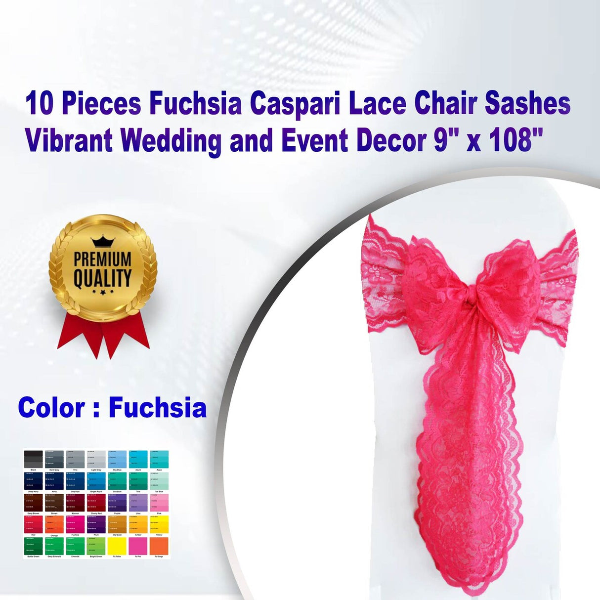 10 Pieces Fuchsia Caspari Lace Chair Sashes Vibrant Wedding and Event Decor 9" x 108"