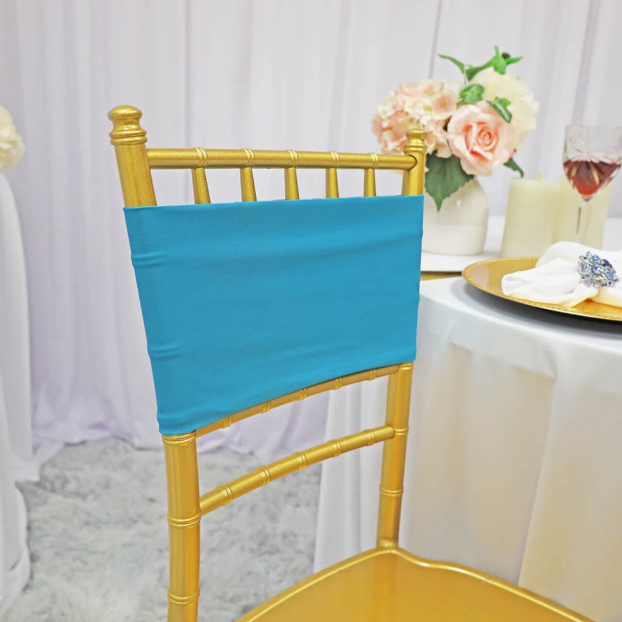 10 Pieces Vibrant Stretch Turquoise Spandex Chair Bands 7 x 13 Inches