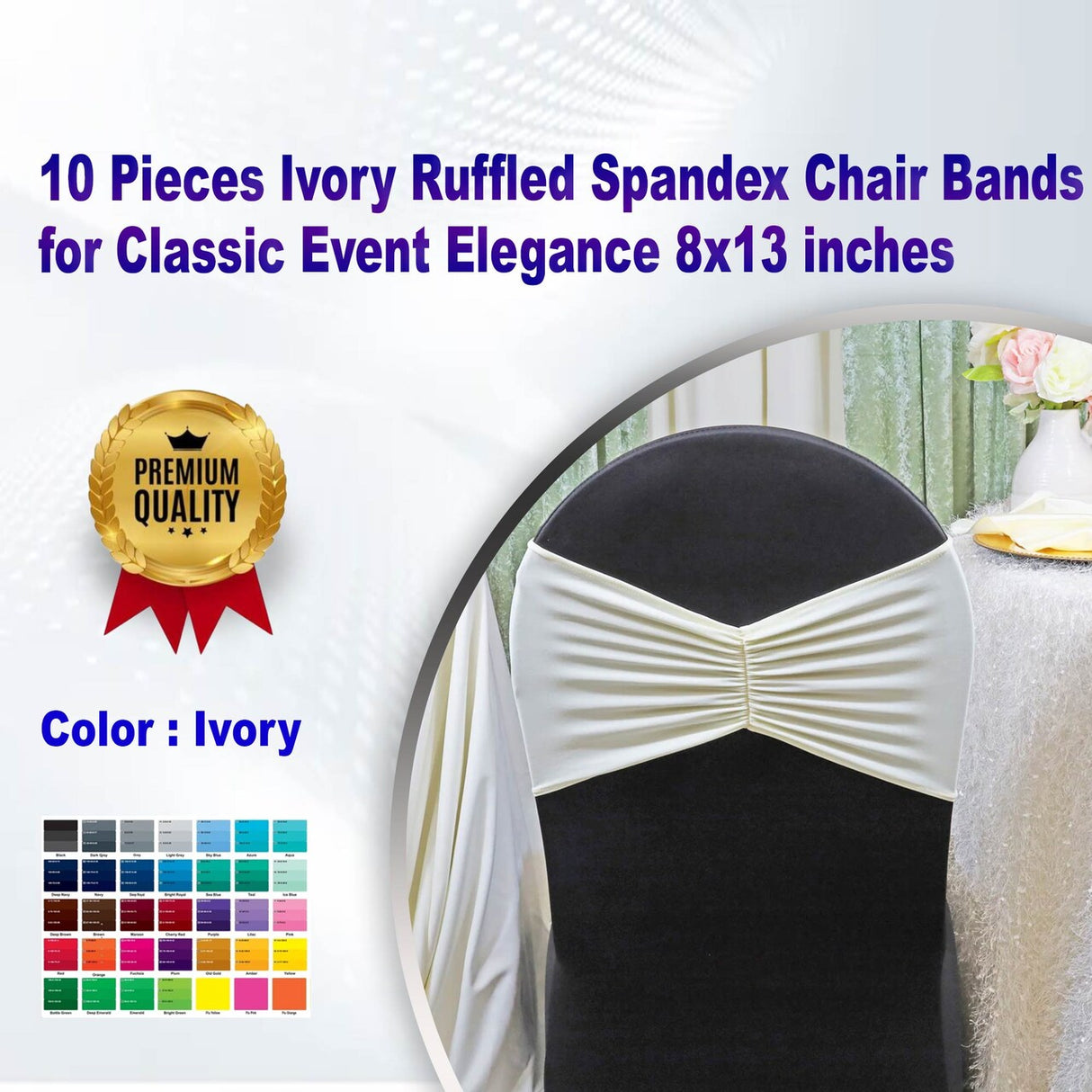 10 Pieces Ivory Ruffled Spandex Chair Bands for Classic Event Elegance 8x13 inches
