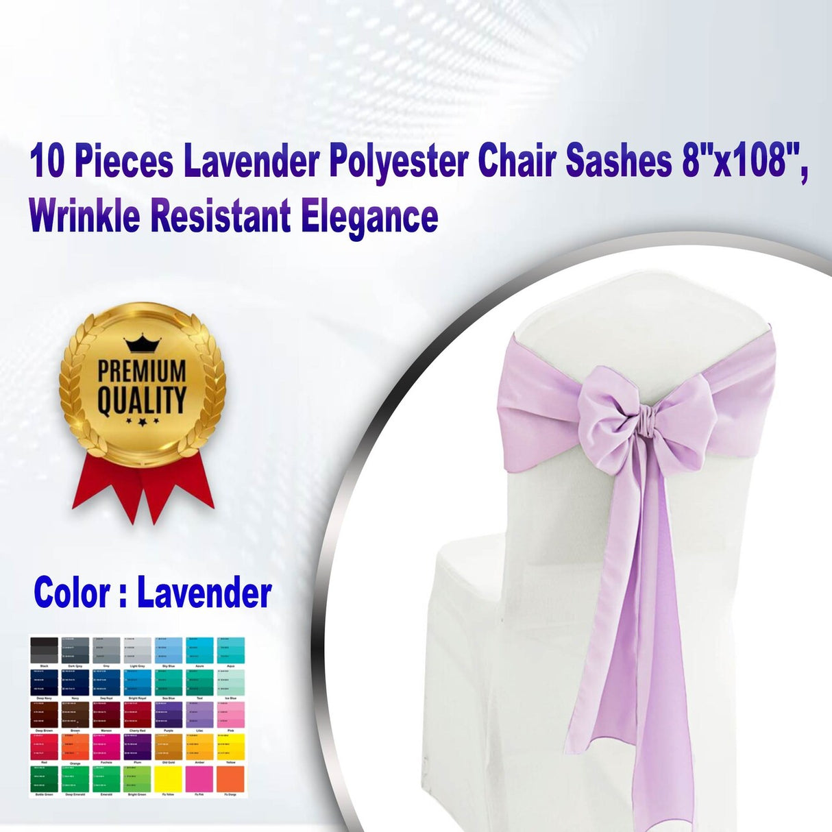 10 Pieces Lavender Polyester Chair Sashes 8"x108", Wrinkle Resistant Elegance