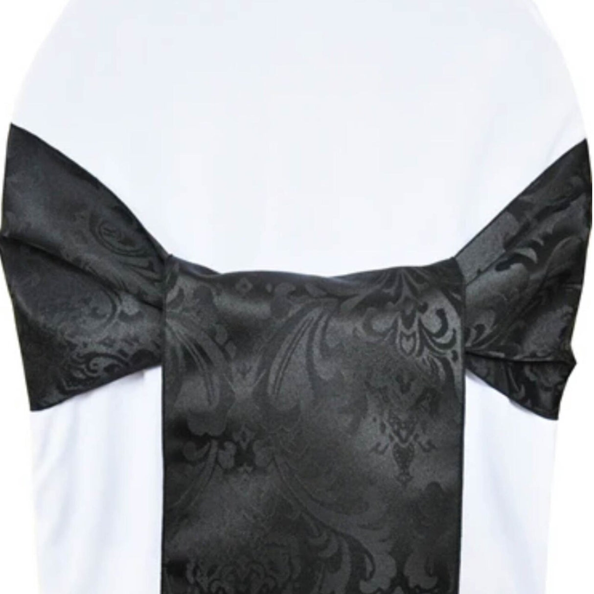 10 Pieces Elegant Black Floral Damask Jacquard Chair Sashes 7.5 x 108 Inches