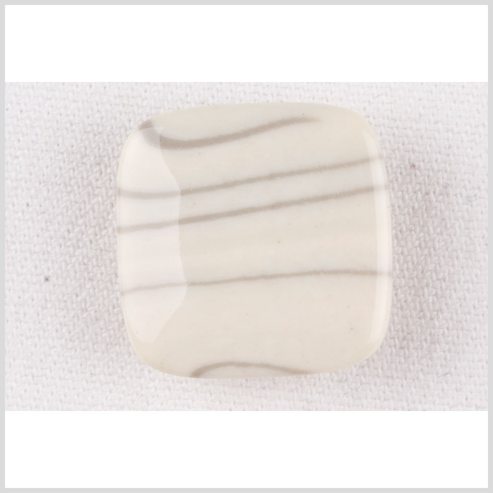 Square Plastic Shank Back Button - 42L/27mm - Ivory and Gray Swirling Lines