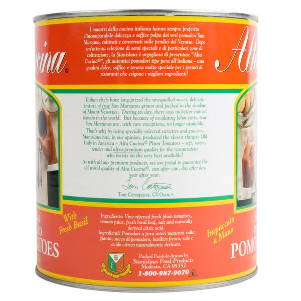 Stanislaus #10 Can Alta Cucina "Naturale" Style Plum Tomatoes - 6/Case