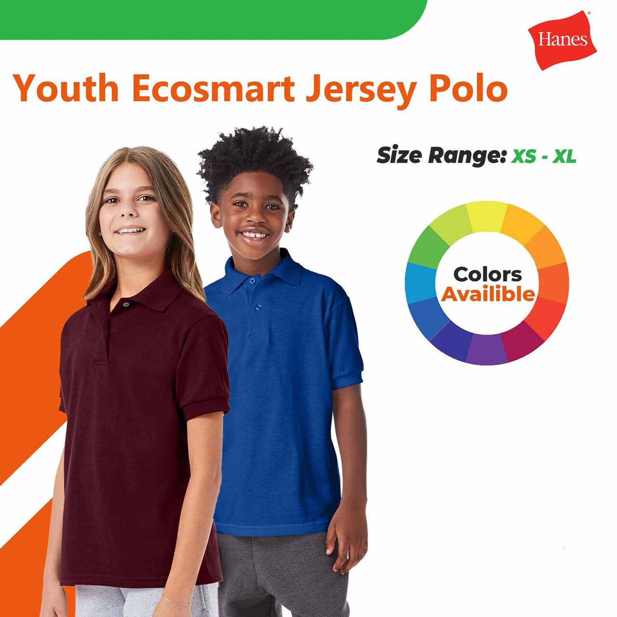 Hanes® Youth Ecosmart Jersey Collared Short Sleeve Polo