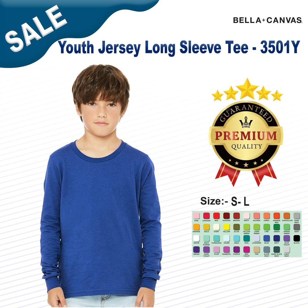 BELLA + CANVAS® Youth Jersey Long Sleeve Tee - 3501Y