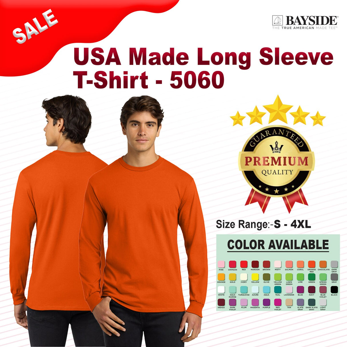 Bayside® Unisex Long Sleeve Crewneck T-Shirt