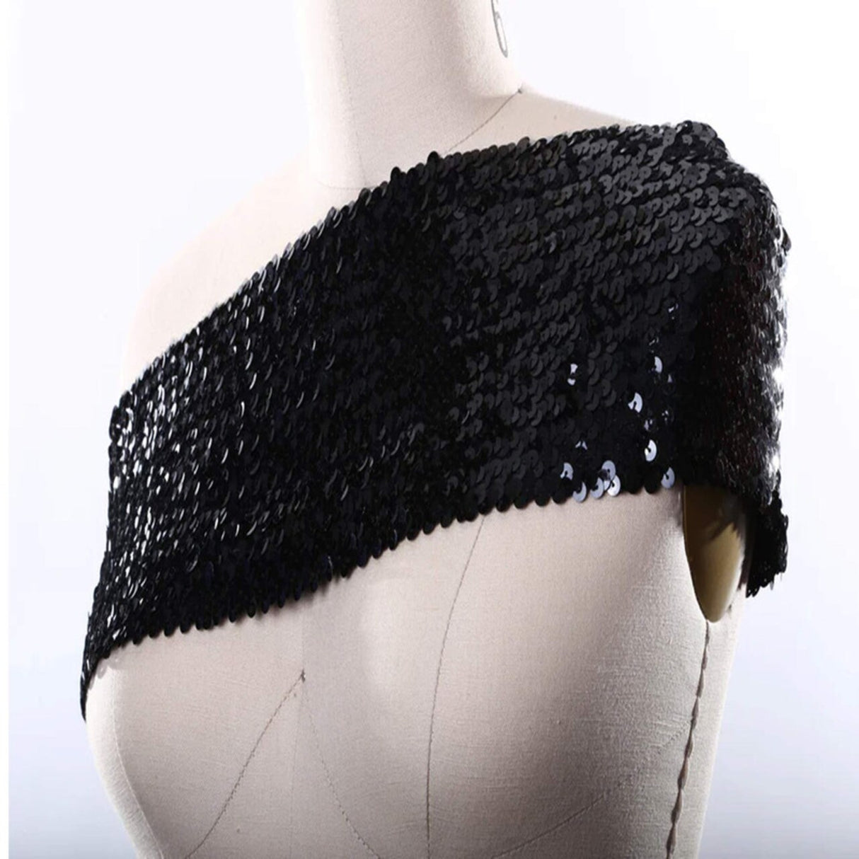 1 Yard 6" Black Stretch Sequin Ribbon Trim