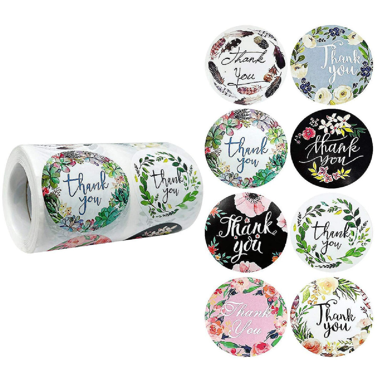 Wrapables 2" Thank You Stickers Roll Sealing Stickers and Labels 500 Pc Nature Bloom