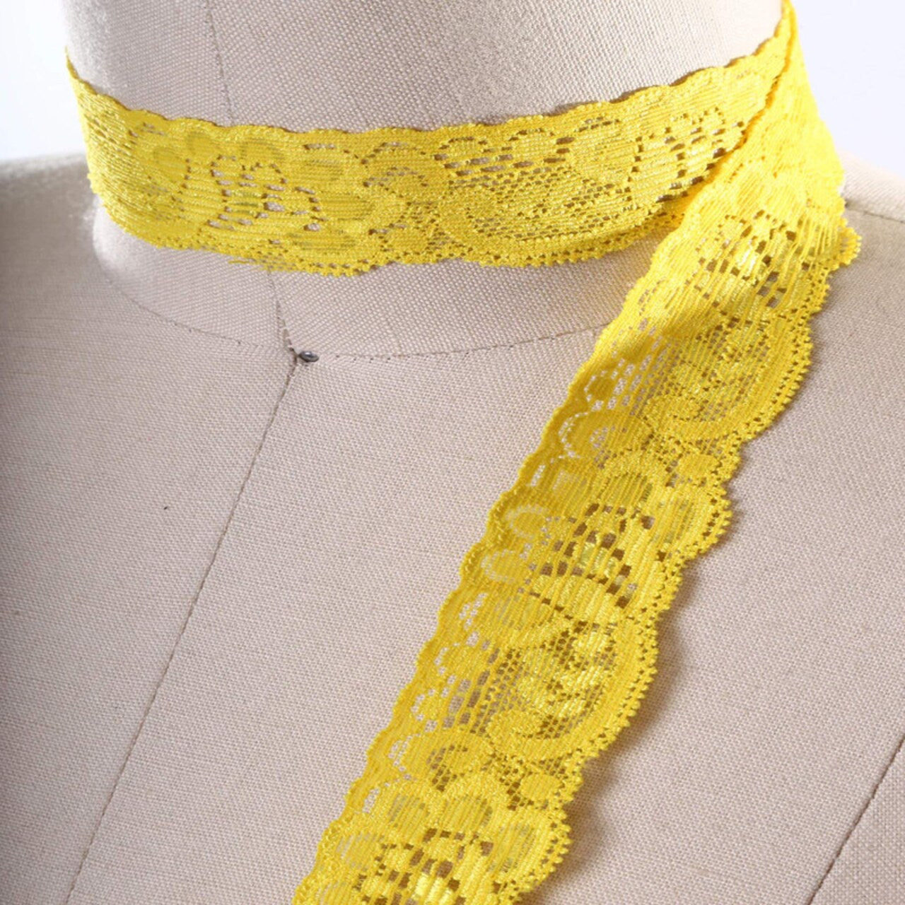 2 Yards Bright Yellow Stretch Lace Trim 1" Narrow Floral Elastic for Lingerie, Crafts & Sewing