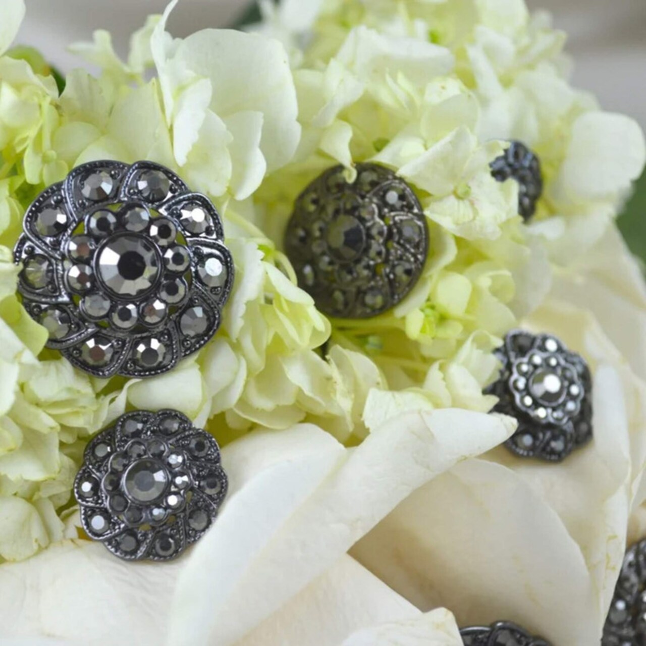 5/8" Small Gunmetal Rhinestone Button For Vintage Sewing Projects