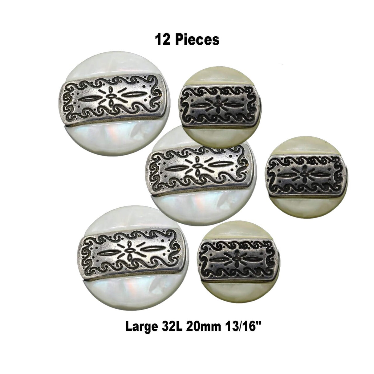 32L (20mm / 13/16") Ivory Pearl Shell Buttons Starburst Silver Center Shank Style Craft Button
