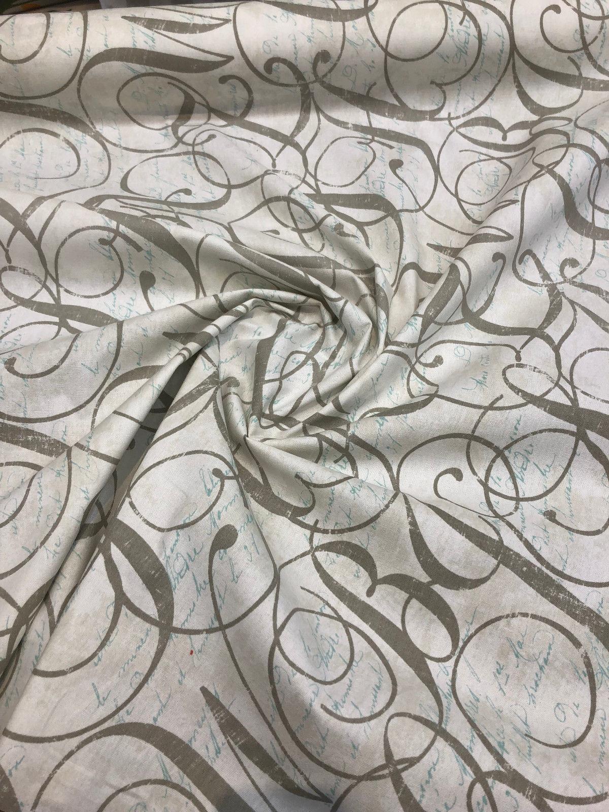 Home Essentials Calligraphy Spring Blue Cotton Fabric - Letters Pattern, 45" Width (1 Yard)