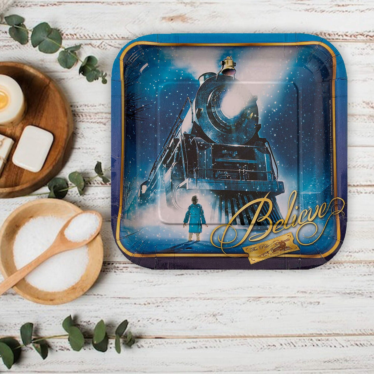 8 Ct Polar Express Paper Plates Holiday Christmas Party Supplies Square Paper Plates 9"