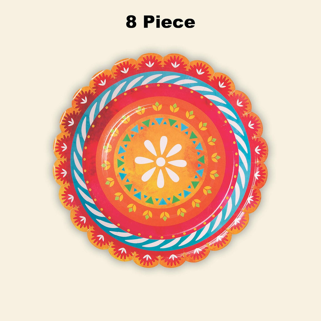 8 Count Fiesta Paper Dinner Plates Colorful Disposable Supplies for Party Food 9"