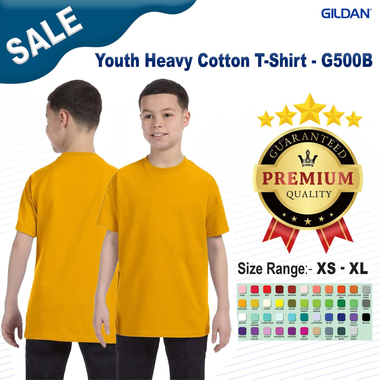 Gildan® Youth Heavy Cotton Crew Neck Short Sleeve T-Shirt