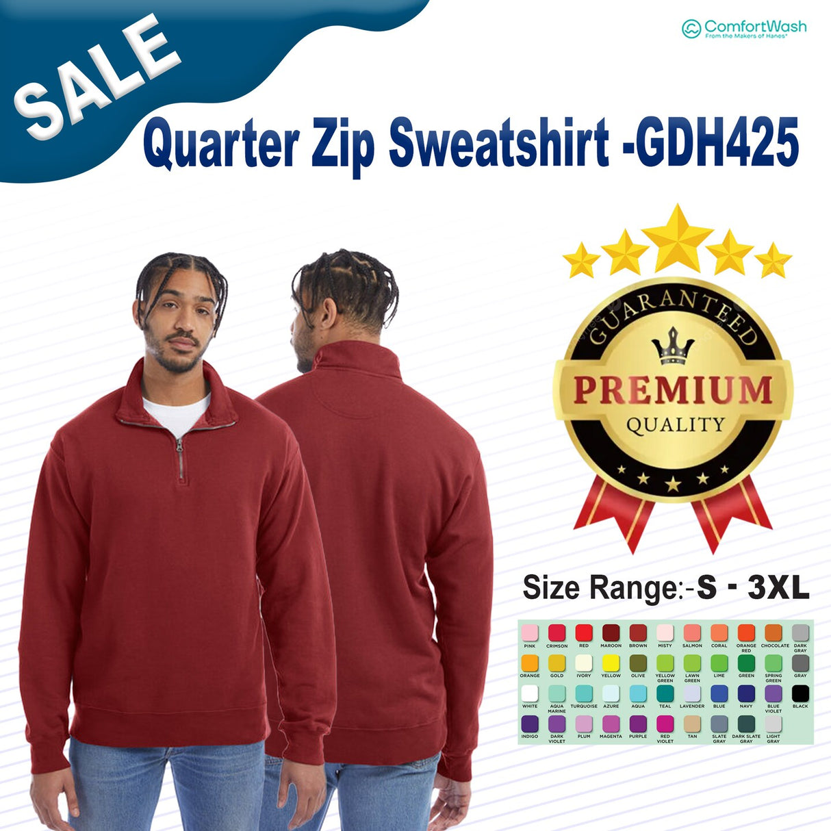 ComfortWash by Hanes® Quarter-Zip Sweatshirt