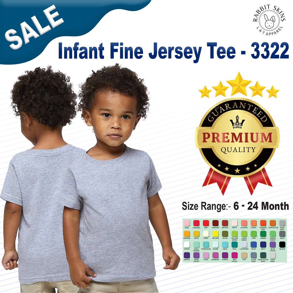 RADYAN® Infant Fine Jersey Short Sleeve Crew Neck Tee - 3322