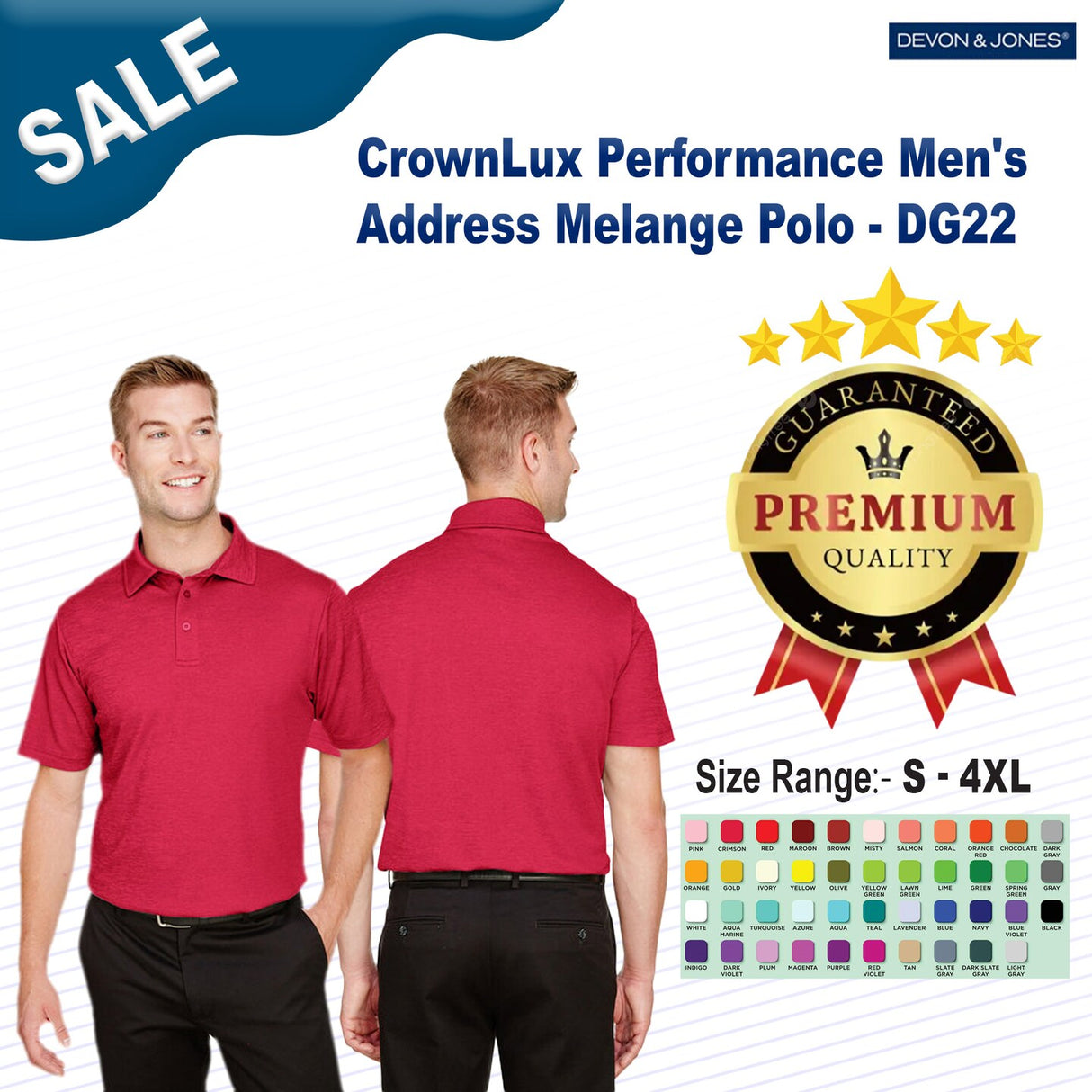 Devon & Jones® CrownLux Performance Men's Address Melange Polo