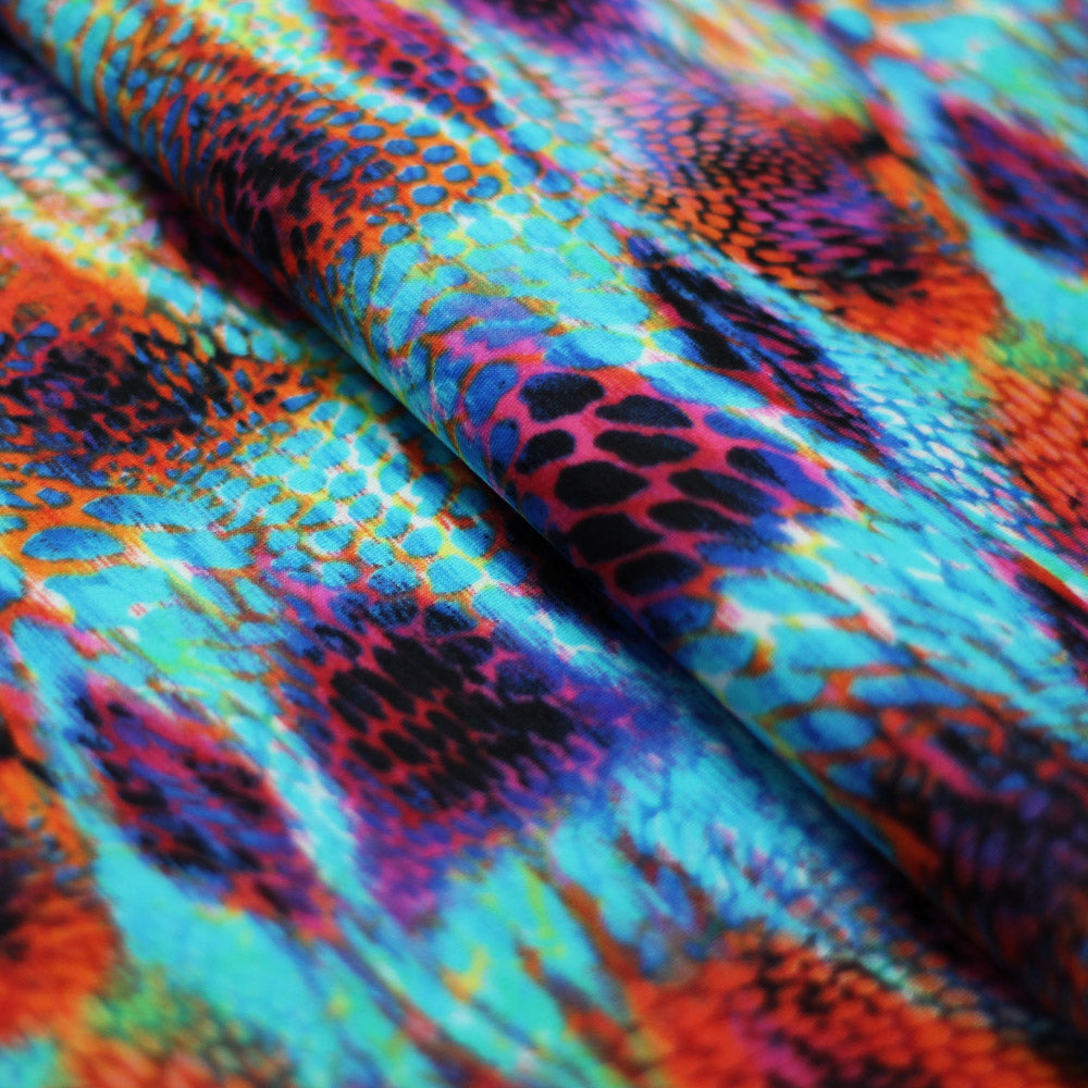 Magic Cobra Nylon Spandex Fabric - Multi Snakeskin Wet Print, 58-60" Width (1 Yard)