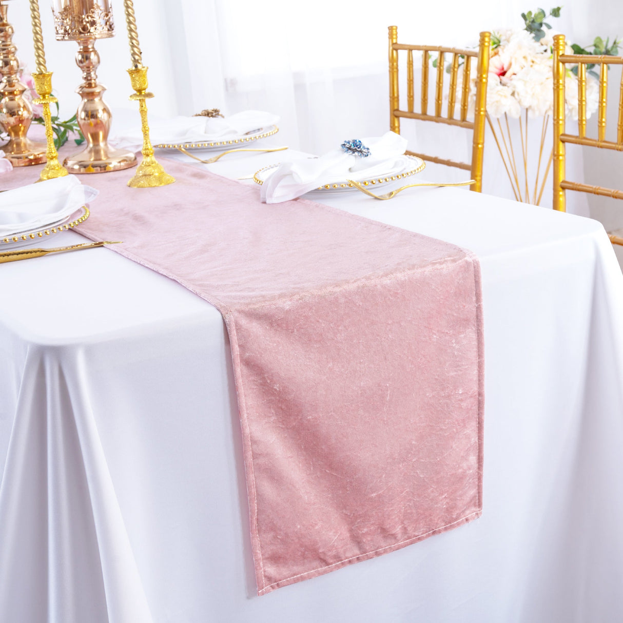 Crushed Velvet Table Runner 13x108 Blush Pink