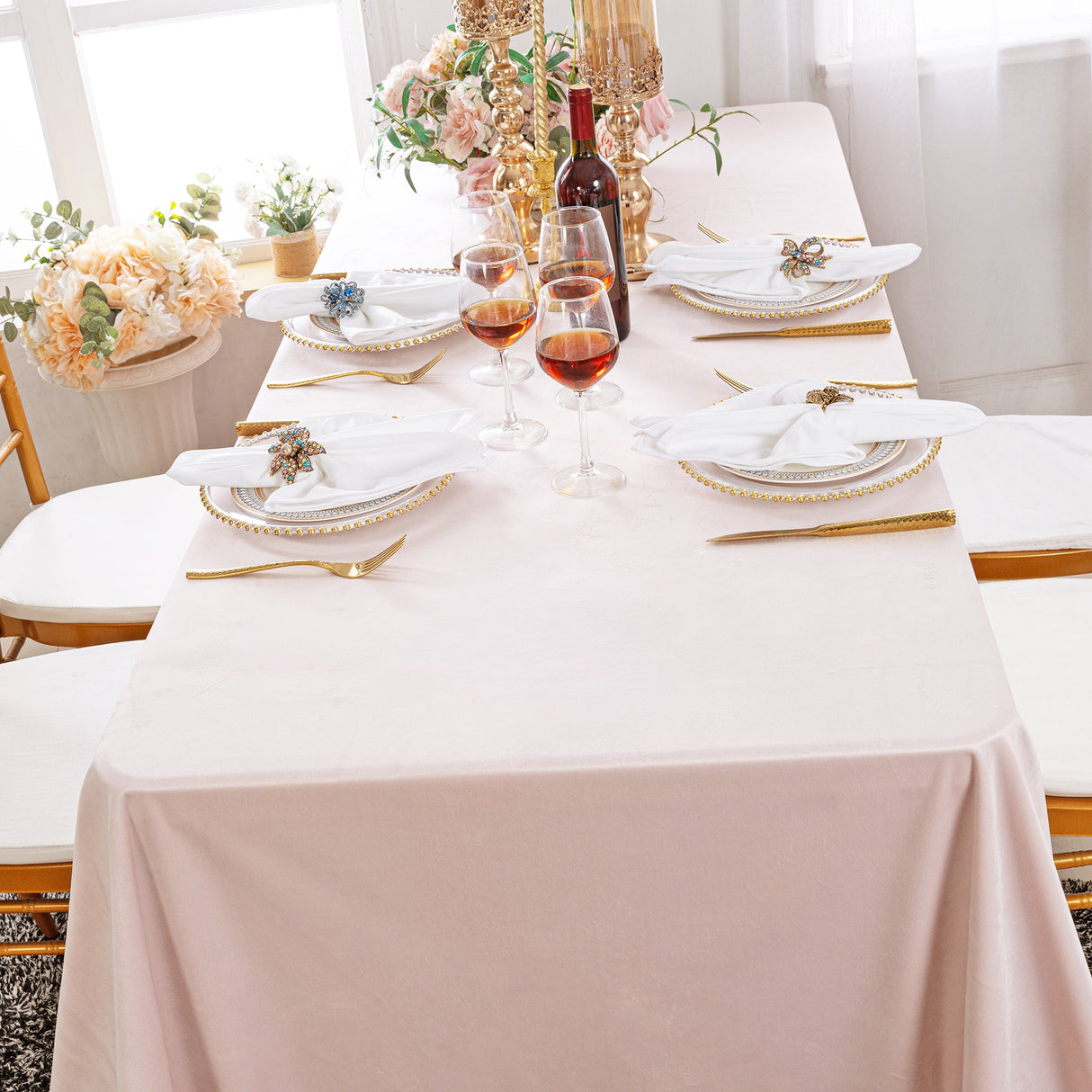 Rectangular Holland Velvet Tablecloth 90x156 Blush Pink