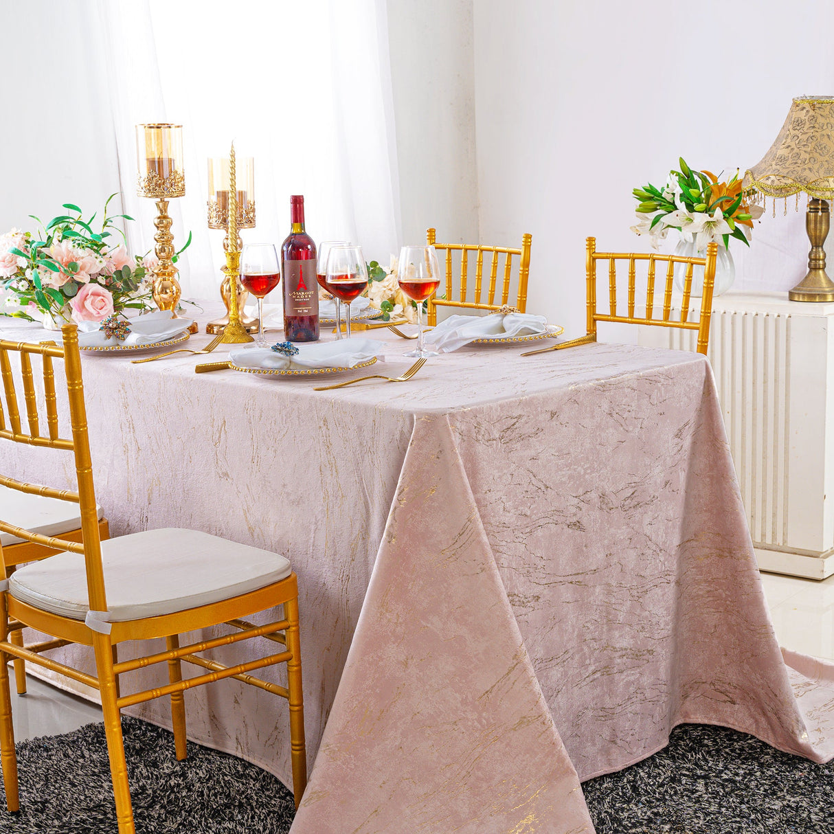 Rectangular Holland Velvet Tablecloth 90x132 Blush Pink/Rose Gold
