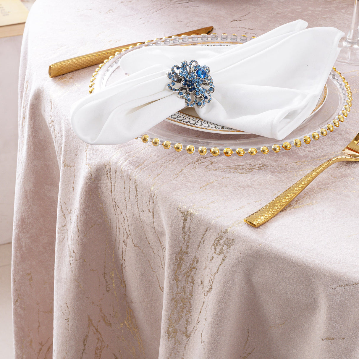 Rectangular Holland Velvet Tablecloth 90x156 Blush Pink/Rose Gold
