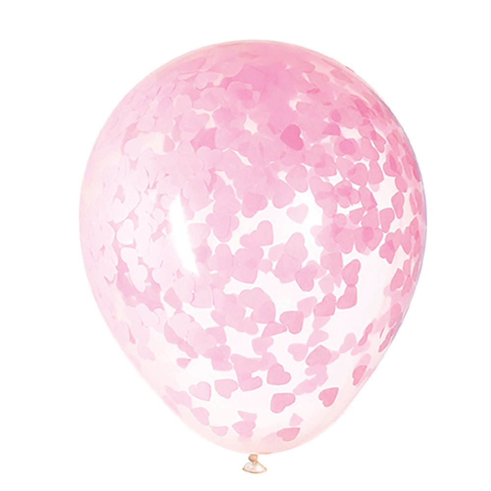 Clear Balloons with Pink Heart Confetti 5 Pack