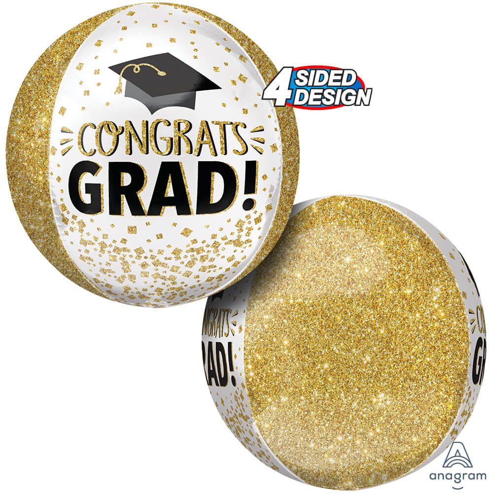 Foil Balloon Congrats Grad Gold Glitter Orbz