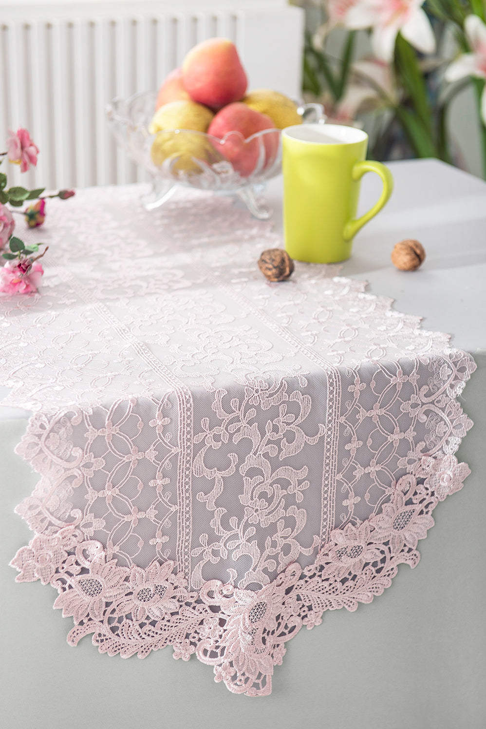 Lace Table Runner 16x108 Vintage Chantilly Blush Pink