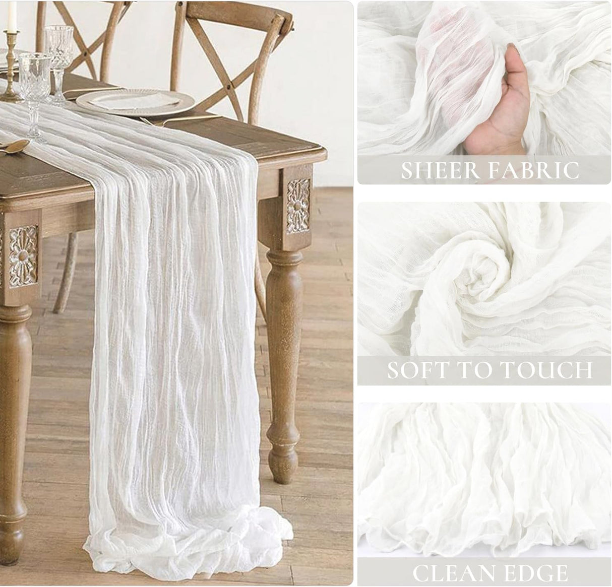 Gauze Cheesecloth Table Runner 10 ft x 38 in White