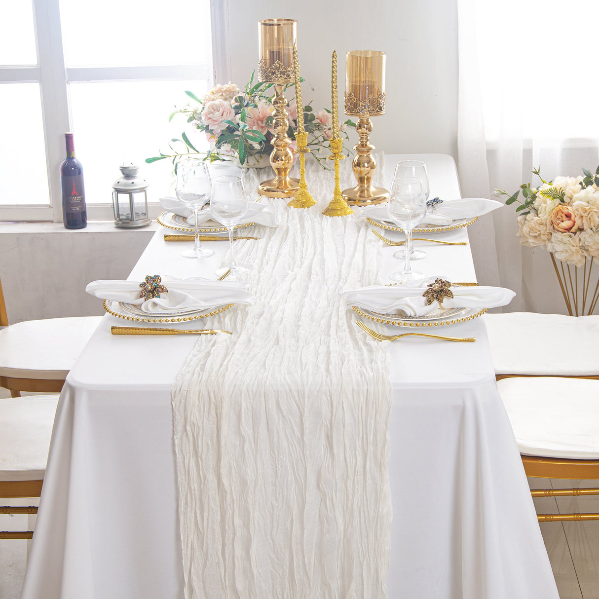 Gauze Cheesecloth Table Runner 10 ft x 38 in White