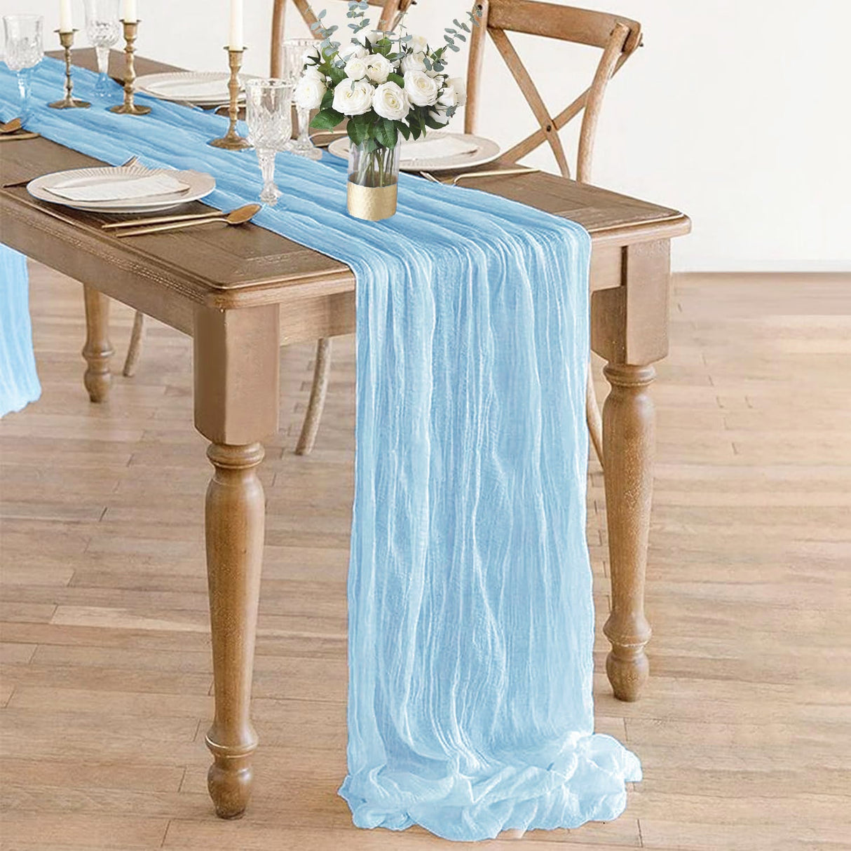Cheesecloth Table Runner 10 ft x 38 in Baby Blue