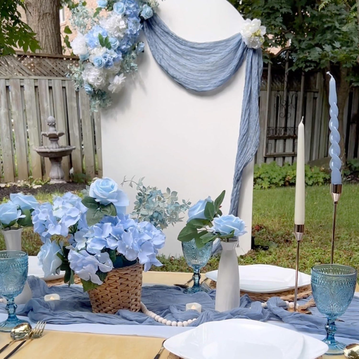 Premium Gauze Cheesecloth Table Runner 10 ft x 38 in Dusty Blue