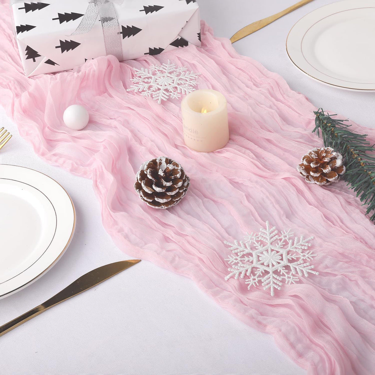 Gauze Cheesecloth Table Runner 10 ft x 38 in Pink