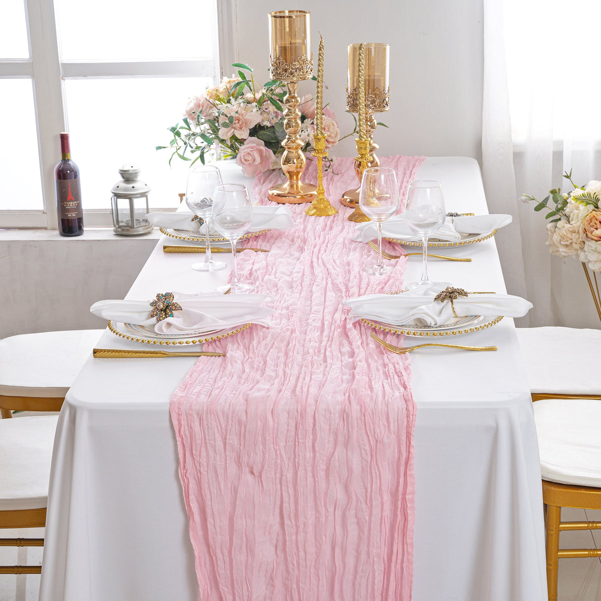Gauze Cheesecloth Table Runner 10 ft x 38 in Pink