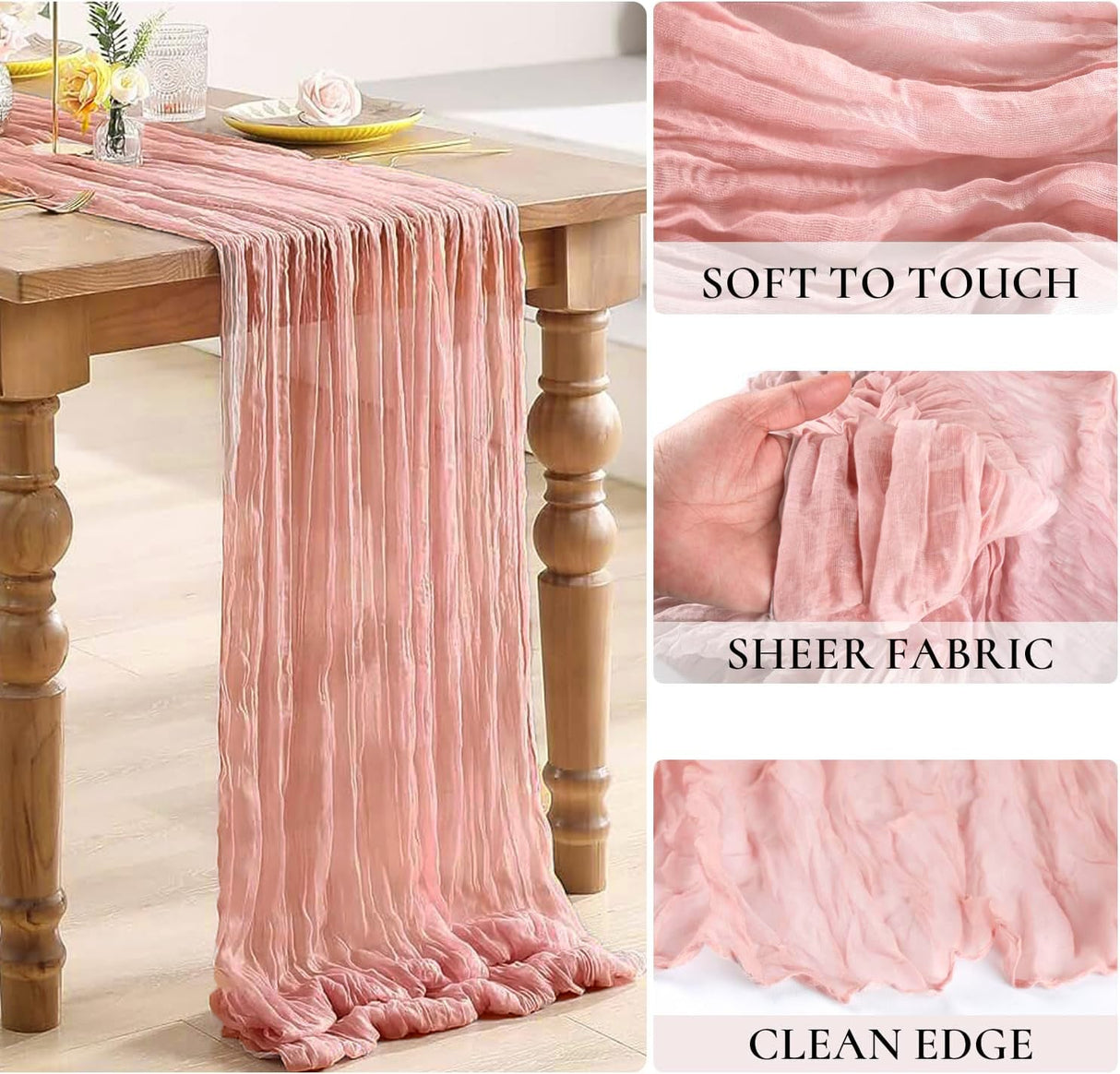 Gauze Cheesecloth Table Runner 10 ft x 38 in Rose Pink