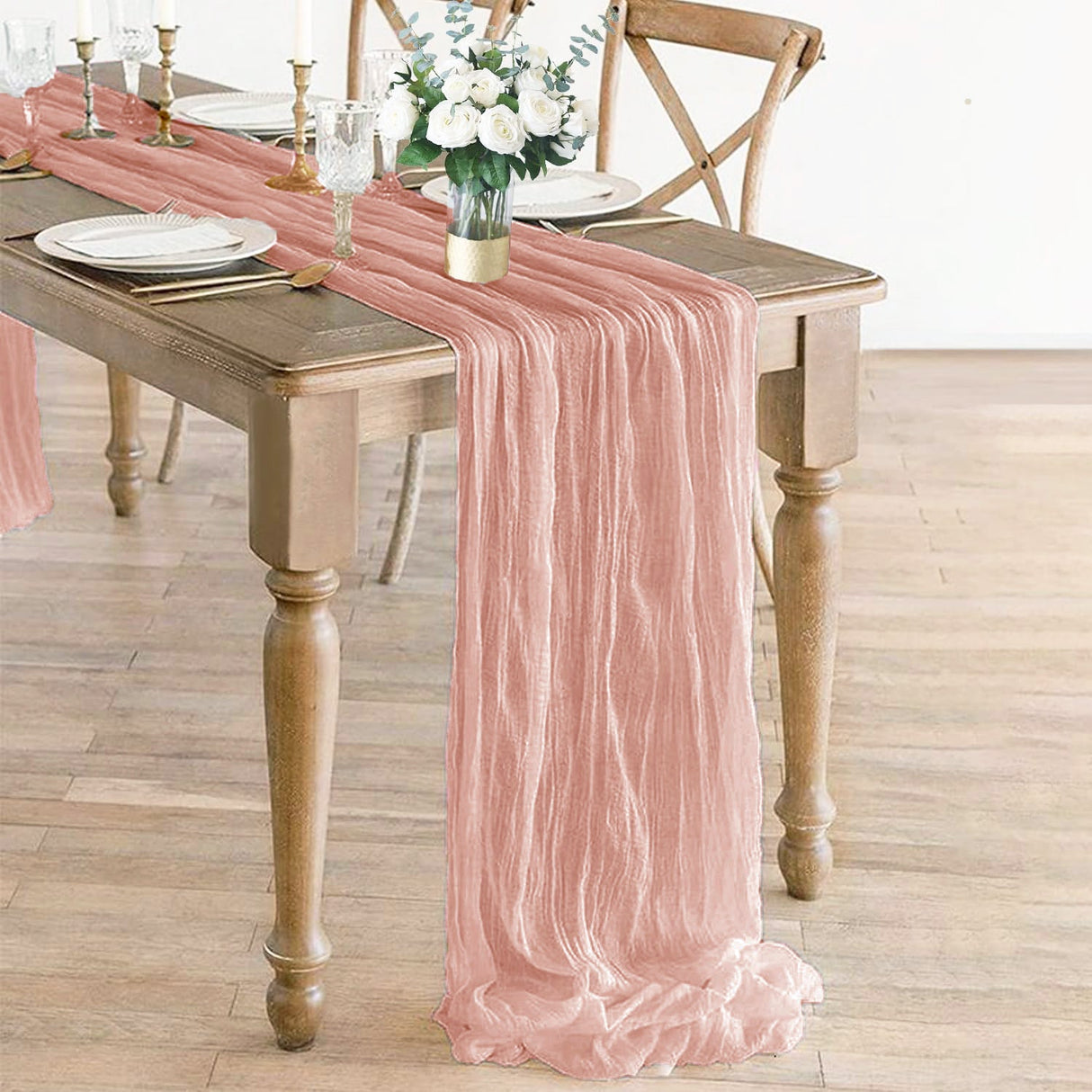 Gauze Cheesecloth Table Runner 10 ft x 38 in Rose Pink