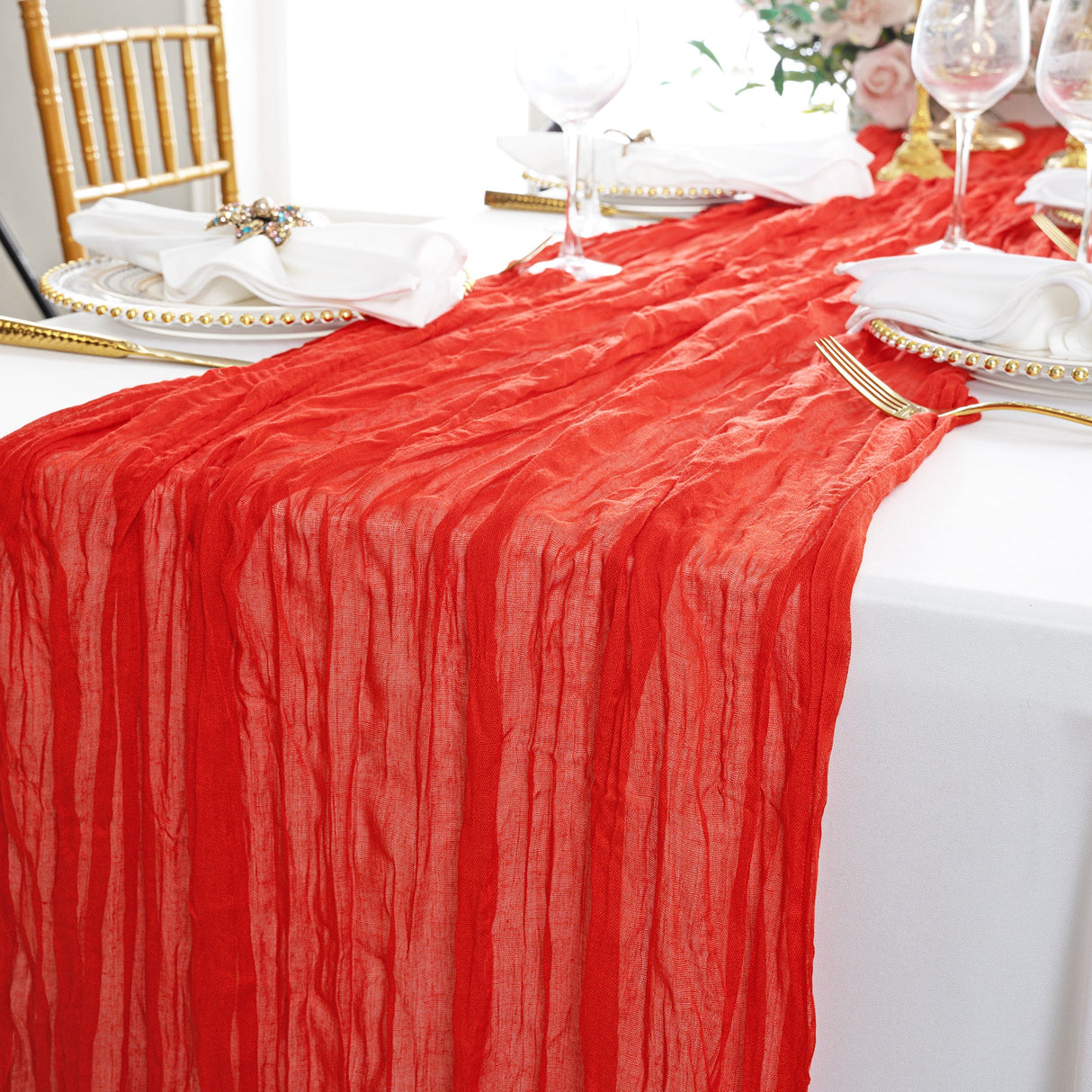 Gauze Cheesecloth Table Runner 10 ft x 38 in Red
