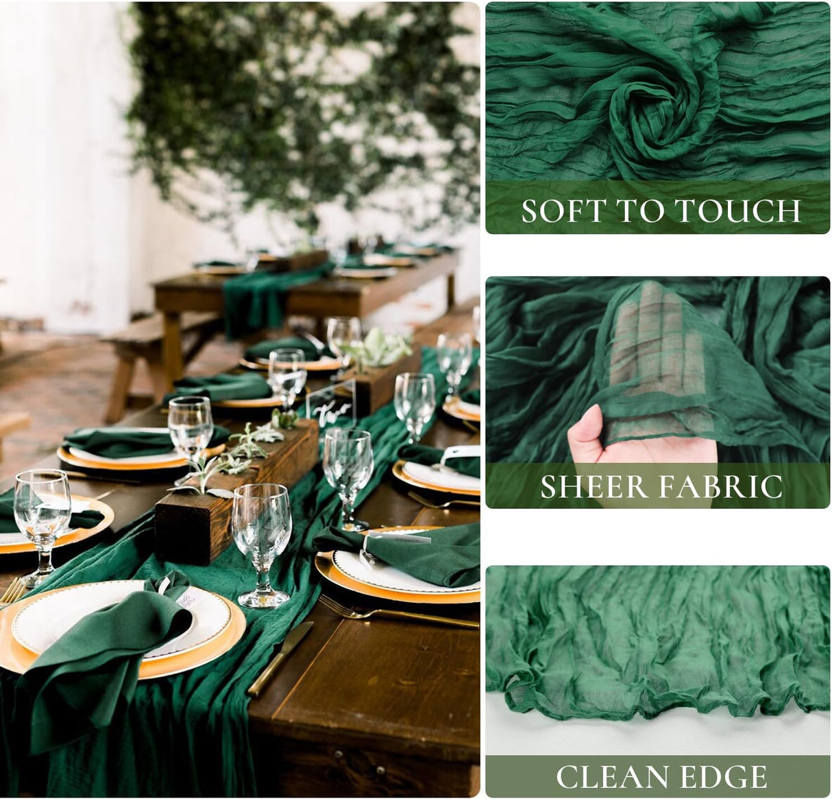 Gauze Cheesecloth Table Runner 10 ft x 38 in Hunter Green/Holly Green