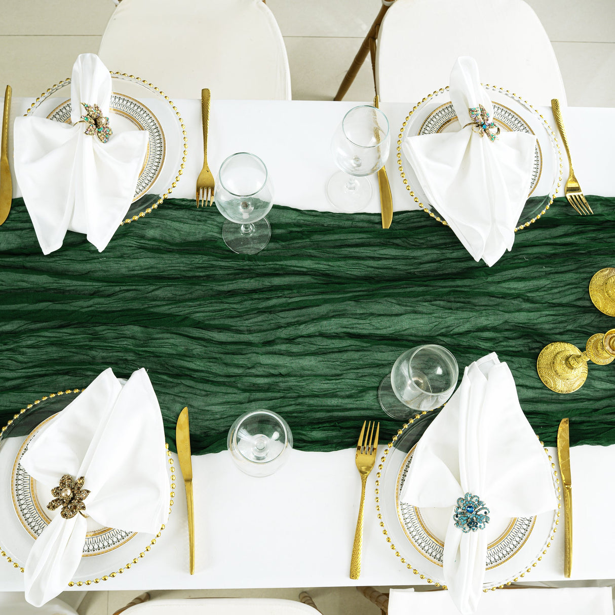 Gauze Cheesecloth Table Runner 10 ft x 38 in Hunter Green/Holly Green