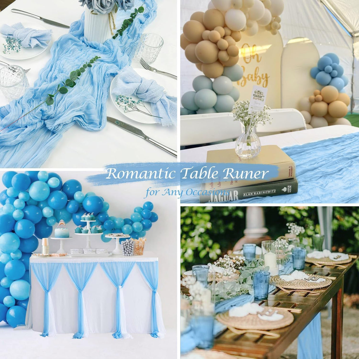 Cheesecloth Table Runner 10 ft x 38 in Baby Blue