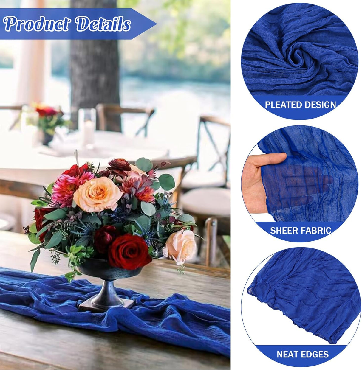 Table Runner Premium Gauze Cheesecloth 10 ft x 38 in Royal Blue