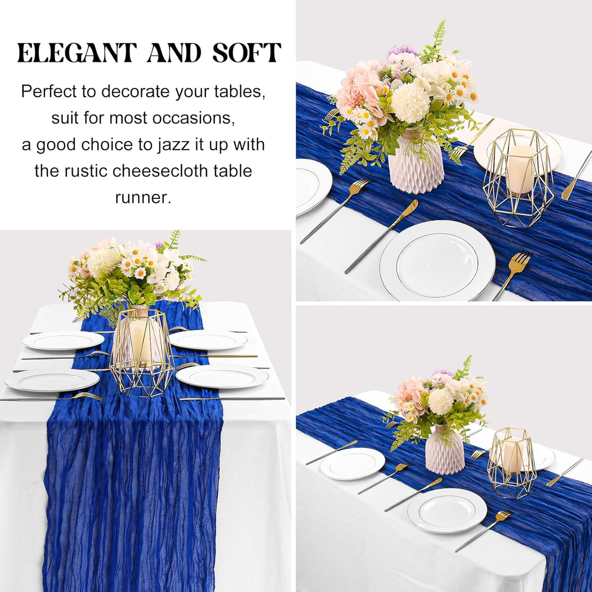 Table Runner Premium Gauze Cheesecloth 10 ft x 38 in Royal Blue