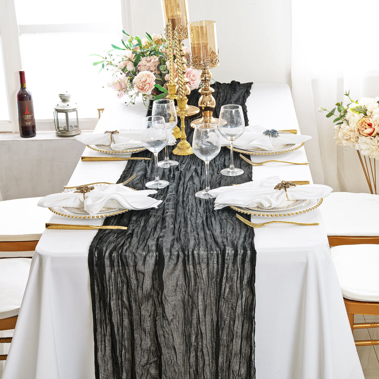 Premium Gauze Cheesecloth Table Runner 10 ft x 38" Black