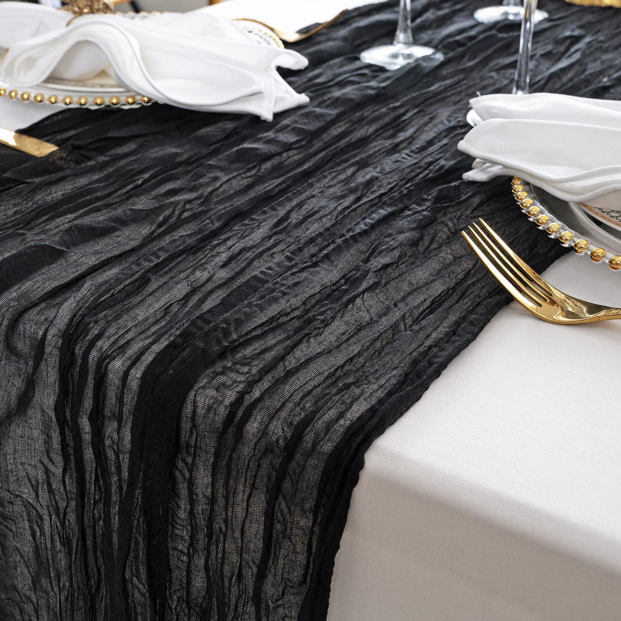 Premium Gauze Cheesecloth Table Runner 10 ft x 38" Black