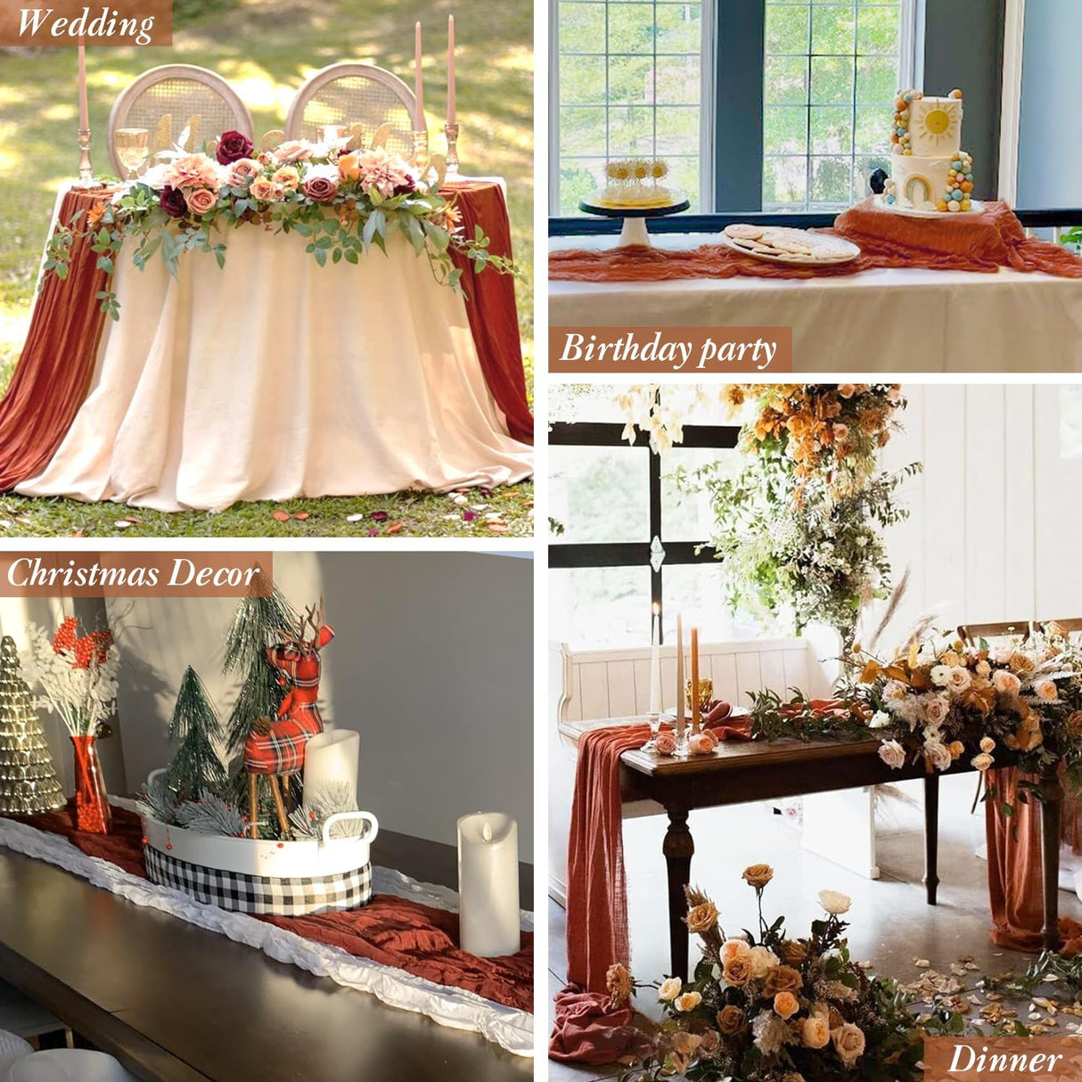 Gauze Cheesecloth Table Runner 10 ft x 38 in Rust/Burnt Orange