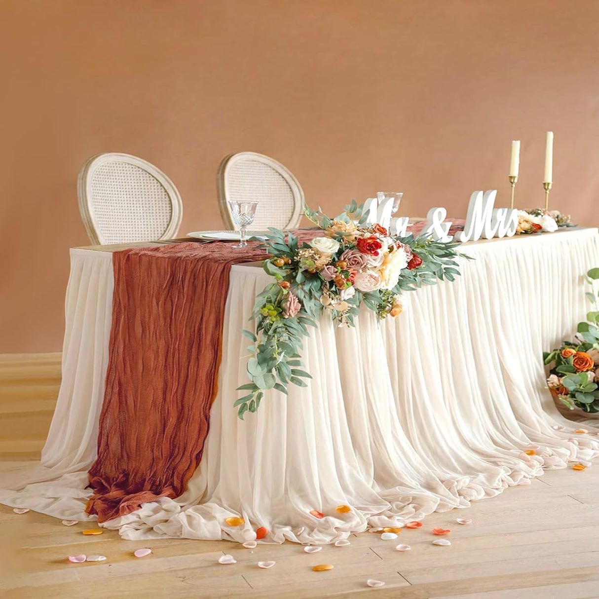 Gauze Cheesecloth Table Runner 10 ft x 38 in Rust/Burnt Orange